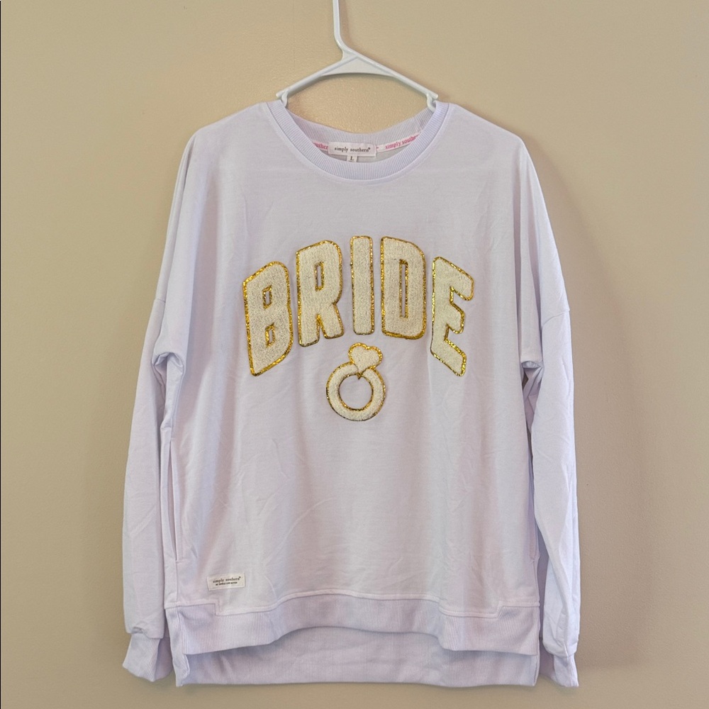 Simply Southern Bride Gold Glitter Puff Letter Sweatshirt Size Large